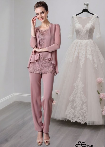 Elegant Three-Piece Chiffon Lace Mother of the Bride Pantsuit with Jacket