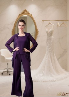Three Piece Chiffon Jacket Sleeve Pantsuit — Mother of the Bride Outfit