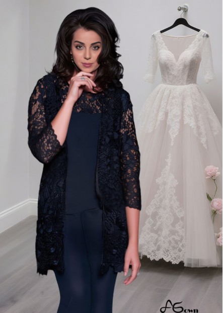 Lace Chiffon Mother of the Bride Dress with Jacket and Jewel Neckline – Full Length Gown