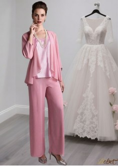 Pink Mother of the Groom Pantsuits with Jacket Sleeves – Mother Outfits