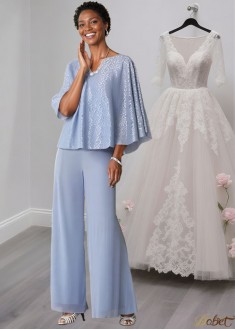Lace Chiffon Mother of the Bride Pantsuit with Jacket Sleeves Online