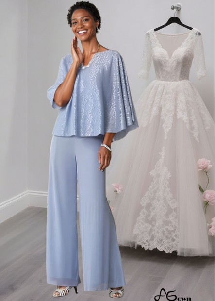 Lace Chiffon Mother of the Bride Pantsuit with Jacket Sleeves Online
