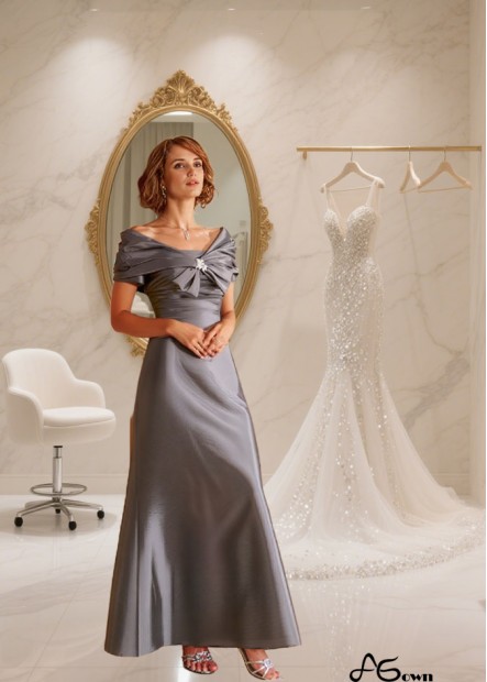 Elegant Taffeta A-Line Formal Dress with Portrait Neckline and Jacket Sleeves