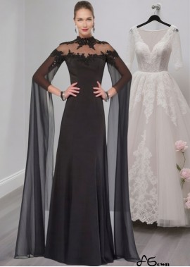 Elegant Black Tulle and Satin High Collar Mother of the Bride Dress with Illusion Sleeves
