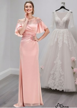 Pink Off-the-Shoulder Mother of the Bride Dress with Lace and Chiffon Illusion Sleeves