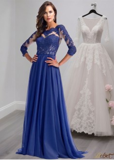 Elegant Evening Silk Chiffon A-Line Mother of the Bride Dress with Illusion Sleeves