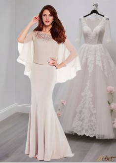 Mermaid Chiffon Mother of the Bride Dresses with Long Sleeves and Scoop Neck