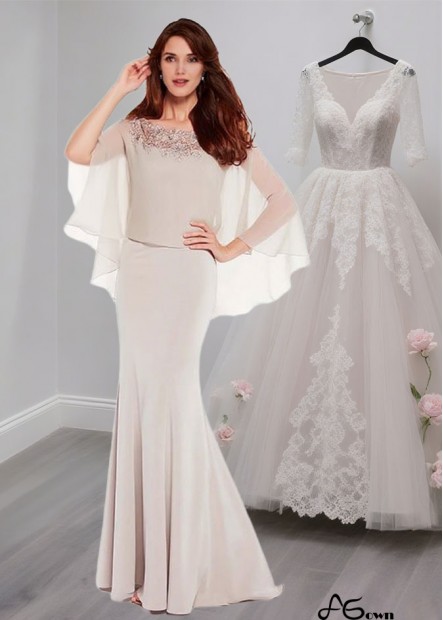 Mermaid Chiffon Mother of the Bride Dresses with Long Sleeves and Scoop Neck