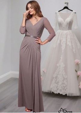 Full-Length Chiffon Mother of the Bride Dress with 3/4 Sleeves and Ruched