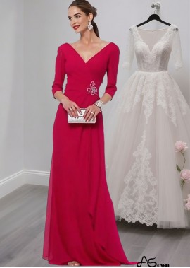 Elegant V-Neck Chiffon Mother of the Bride Dress with Illusion Sleeves – Full Length Sheath Gown