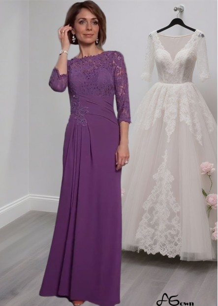 Lace and Chiffon Full-Length Mother Dresses with 3/4 Sleeves 