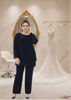 Buy Chiffon Mother of the Bride Pantsuits with Jewel Neckline and Sleeves