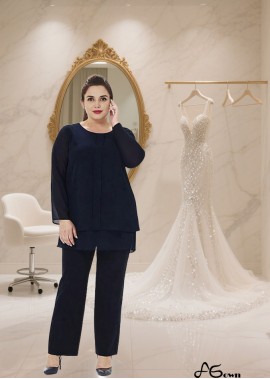Elegant Chiffon Mother of the Bride Pantsuits with Jewel Neckline & Illusion Sleeves