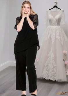 Black Mother of the Bride outfits – Full Length Gown with Jewel Neck and Sleeves Black Mother of the Bride outfits – Full Length Gown with Jewel Neck and Sleeves