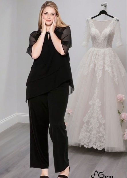 Black Chiffon Mother of the Bride Dress – Full Length Gown with Jewel Neck and Illusion Sleeves