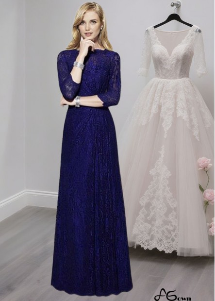 Elegant Lace Jewel Neck Full-Length Sheath Mother of the Bride Dress with Sleeves