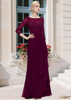 Chiffon Bateau Mother of the Bride Dress Sheath Illusion Sleeve