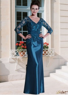 V-Neck Taffeta Mother of the Bride Dress Sheath Long