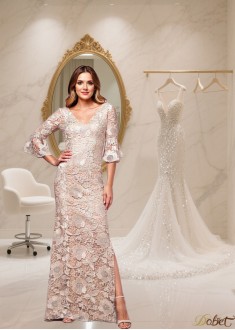 Elegant V-Neck Lace Full-Length Mother of the Bride Dress with Poet Sleeves