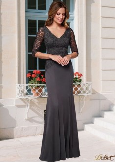 Gray V-Neck Lace Mother of the Bride Dress