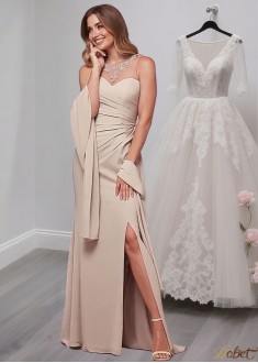 Sleeveless Scoop Neck Tulle Chiffon Wedding Party Dress – Full Length Sheath Gown