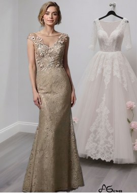 Elegant Bateau Neck Tulle Lace Mother of the Bride Dress – Full Length Sheath Gown with Cap Sleeves