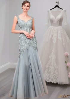 Tulle Evening Gowns For Mother of the Bride UK – Elegant Sheath Gown