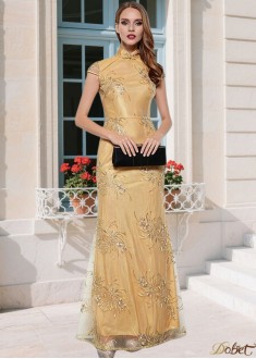 Yellow Tulle Mother of the Bride Dress High Collar Sheath