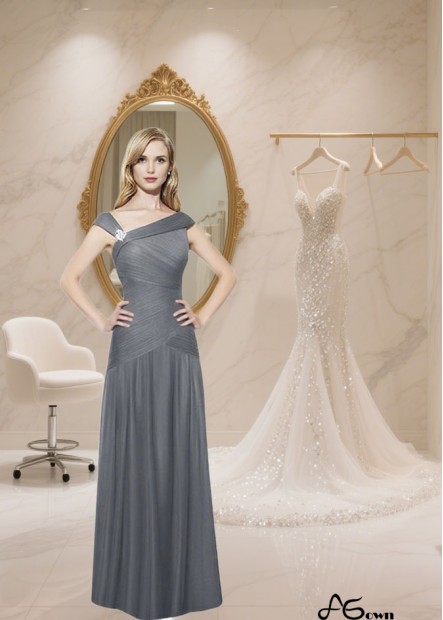 Elegant V-Neck Tulle Satin Full-Length Mother of the Bride Dress
