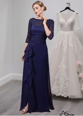 Blue Bateau Neck Mother of the Bride Dresses For Evening with Short Sleeves