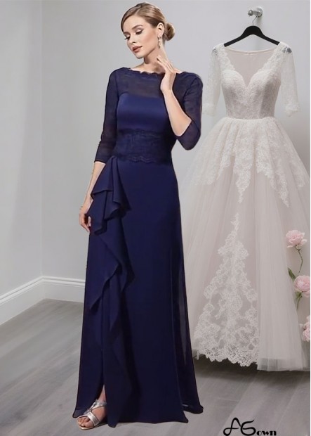 Blue Bateau Neck Mother of the Bride Dresses For Evening with Short Sleeves