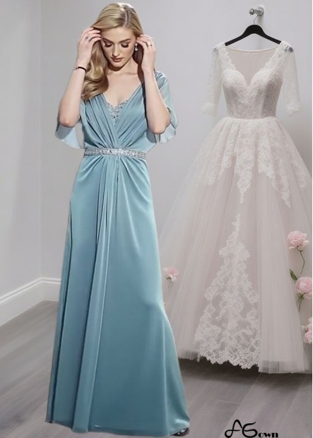 Elegant V-Neck A-Line Satin Chiffon Mother of the Bride Dress – Full Length Gown