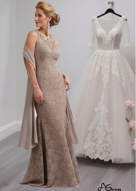 Floor Length Lace Mother of the Bride Dress – Jewel Neck Sheath Evening Gown