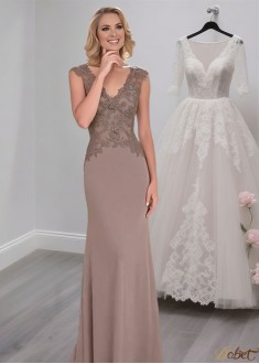 V-Neck Mother of the Bride Dress – Full Length Sheath Gown with Cap Sleeves