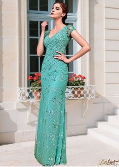 V-Neck Tulle Lace Sheath Mother of the Bride Dress