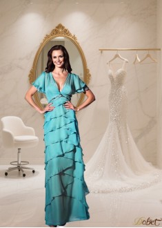 Elegant  V-Neck Chiffon A-Line Mother of the Bride Dress with Bell Sleeves