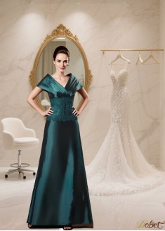 Elegant V-Neck Full-Length Taffeta A-Line Mother of the Bride Dress