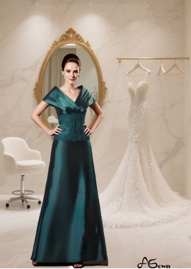 Elegant V-Neck Full-Length Taffeta A-Line Mother of the Bride Dress