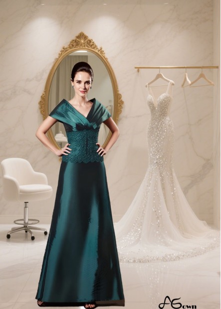 Elegant V-Neck Full-Length Taffeta A-Line Mother of the Bride Dress