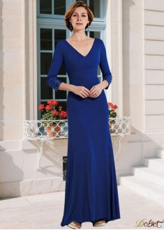 Blue Chiffon Mother of the Bride Dress V-Neck Sheath