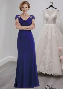 Blue V Neck Full Length Chiffon A-Line Mother of the Bride Dress with Cap Sleeves