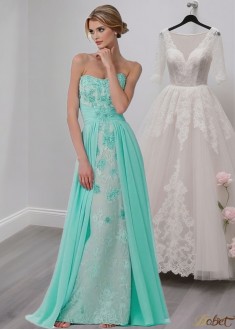 Cheap Strapless Lace Chiffon Full-Length Wedding Party Dresses UK