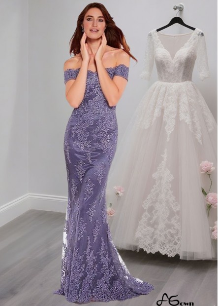 Off the Shoulder Tulle Mother of the Bride Dress in Purple – Full Length Gown