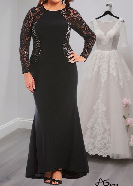 Elegant Black Lace Chiffon Mother of the Bride Dress with Illusion Sleeves