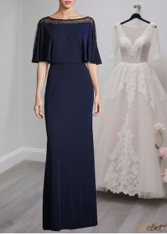 Elegant Full-Length Bateau Neck Tulle & Spandex Mother of the Bride Dress