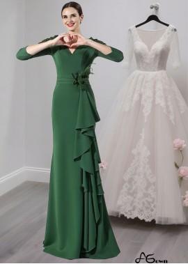 Green V-Neck Full Length Sheath Mother of the Bride Evening Dresses