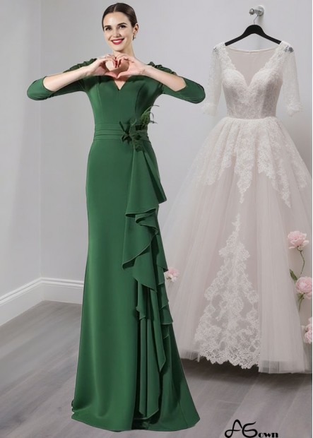 Green Chiffon V-Neck Full Length Sheath Mother of the Bride Dress