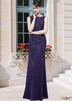 Purple Bateau Chiffon Sheath Mother of the Bride Dress