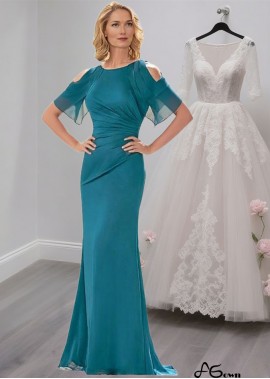 Elegant Blue Full-Length Jewel Neck Silk-Like Chiffon Mother of the Bride Dress