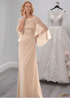 Scoop Neck Silk-Like Chiffon Mother of the Bride Dresses with Sleeves